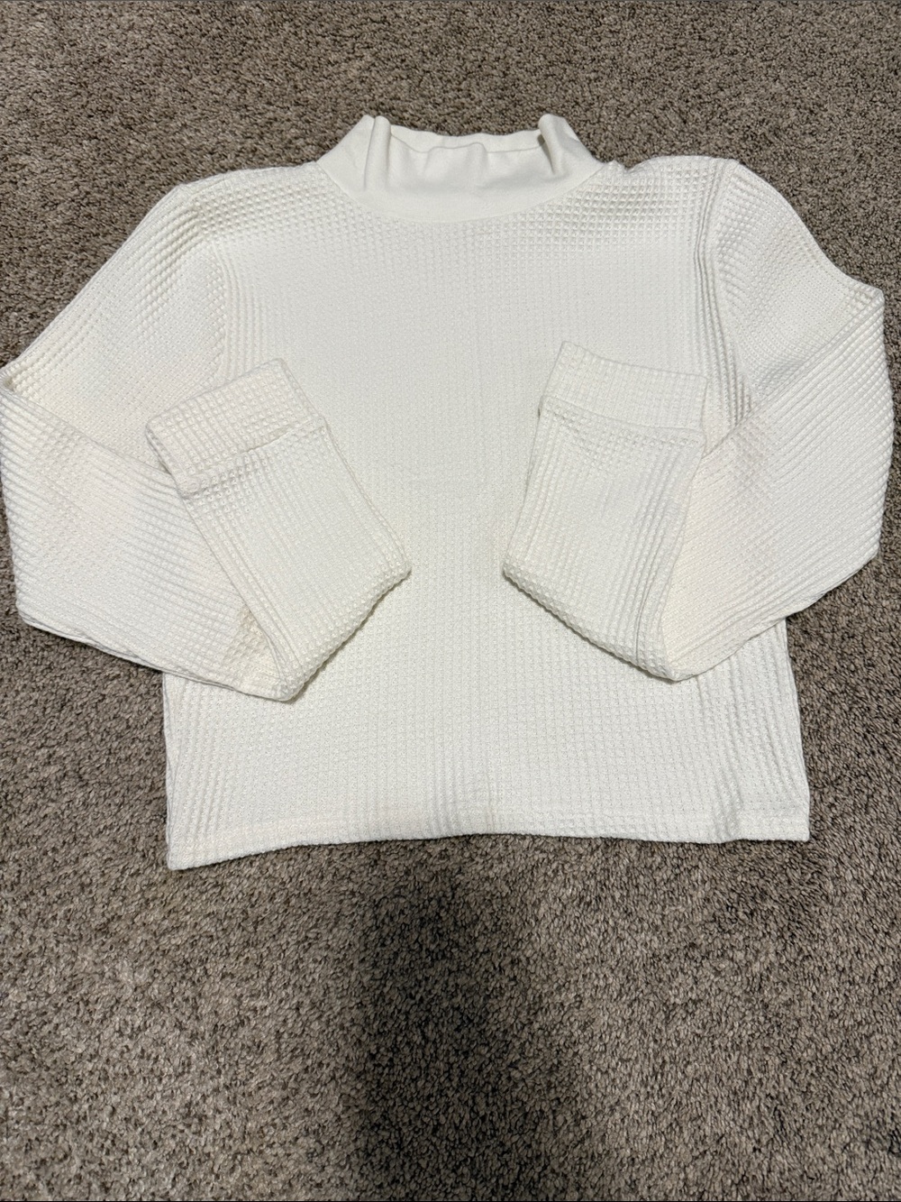 Cream/White Waffle Mock Neck Crop Top